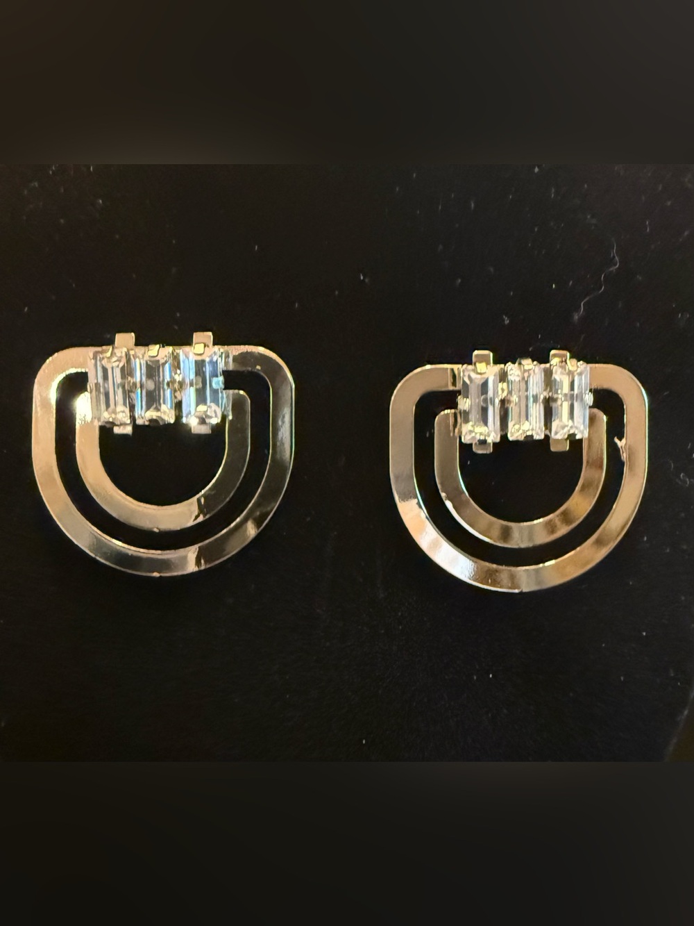 Silver Tone Double Arch Baguette Crystal Earrings